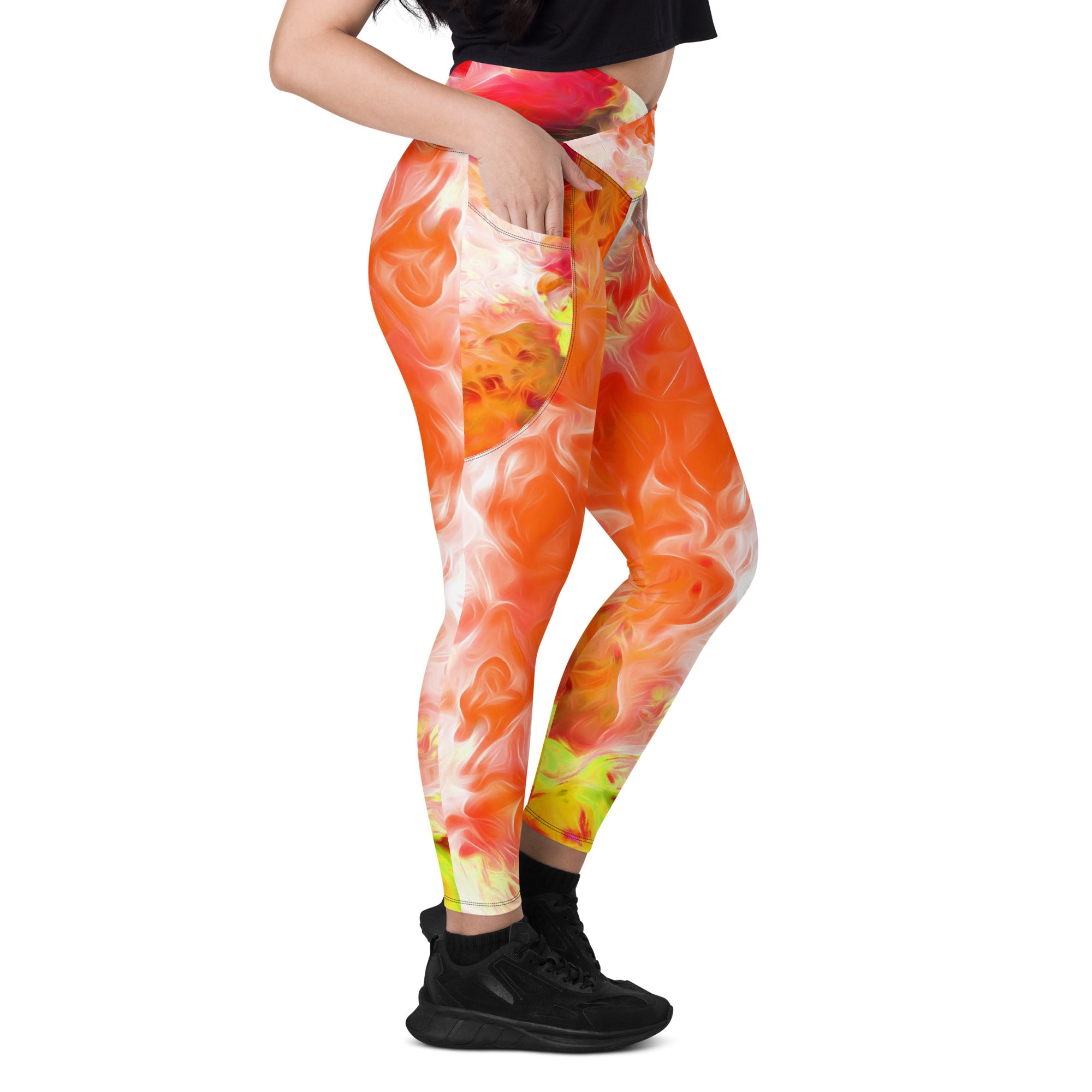 Crossover Leggings with Pockets. Workout Leggings-Tie and Dye Art. Streetwear Leggings. Yoga Pants. WickedYo.